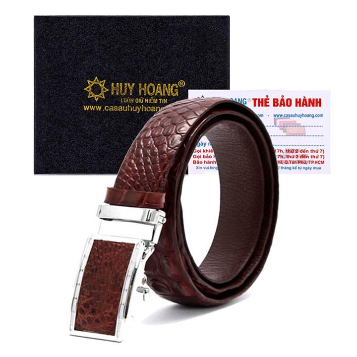 Dây nịt nam da cá sấu Huy Hoàng gai lưng 3,5P màu nâu đỏ HT4839