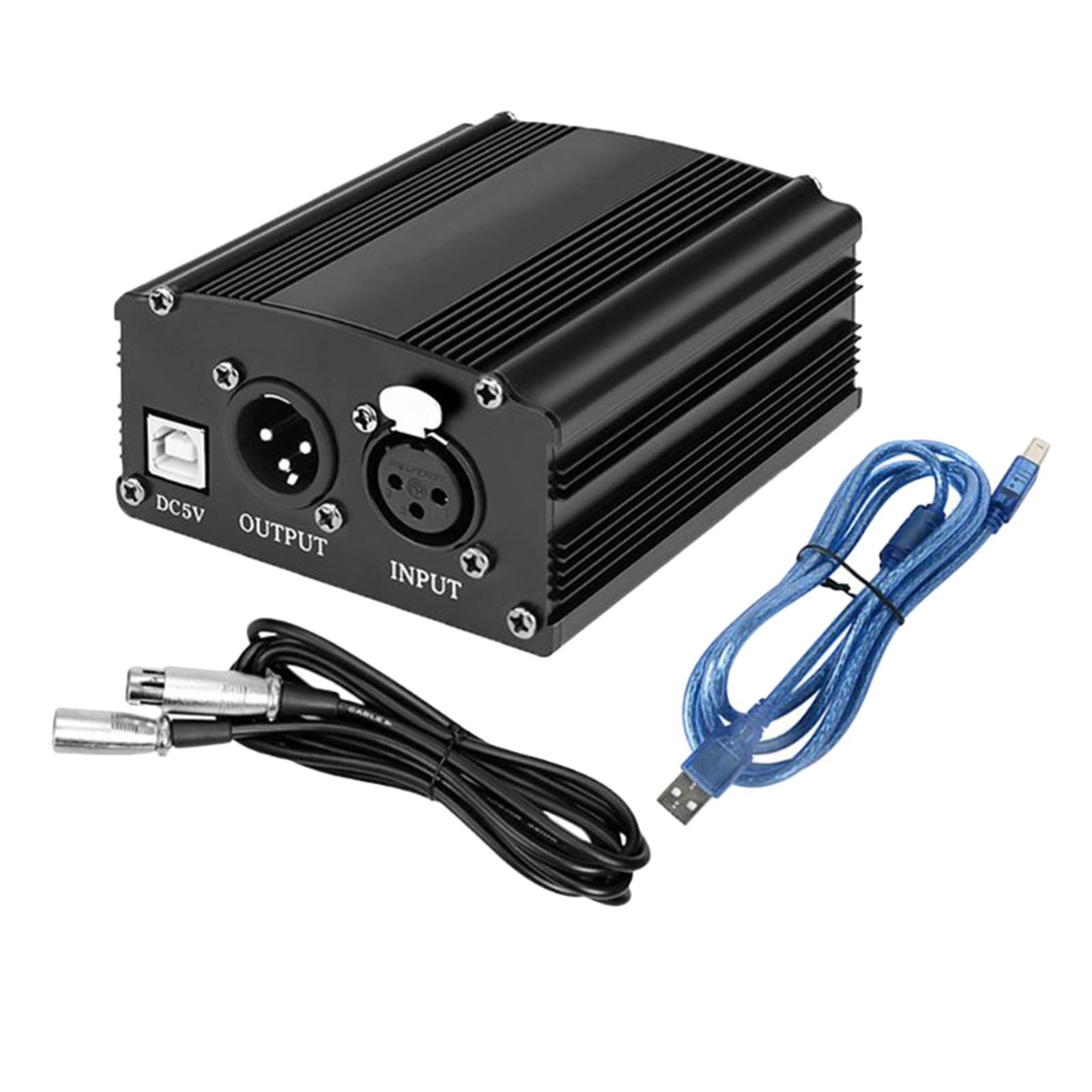 48V  Power Supply with XLR 3 Pin Microphone Cable for Mic Black