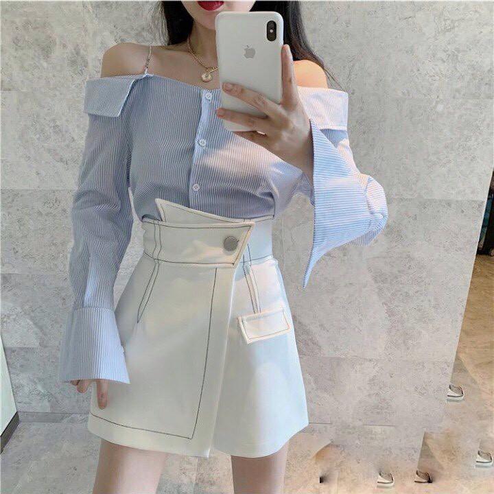 Quần giả váy quần chân váy cạp chéo viền chỉ nổi phong cách Hàn Quốc Mophus MV010