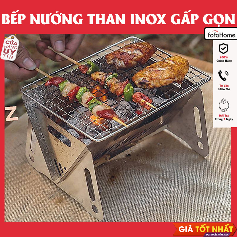 Bếp Nướng Than Hoa Inox Gấp Gọn Bếp Nướng BBQ Dã Ngoại Mini Inox 304 Dành Cho 2-3 Người