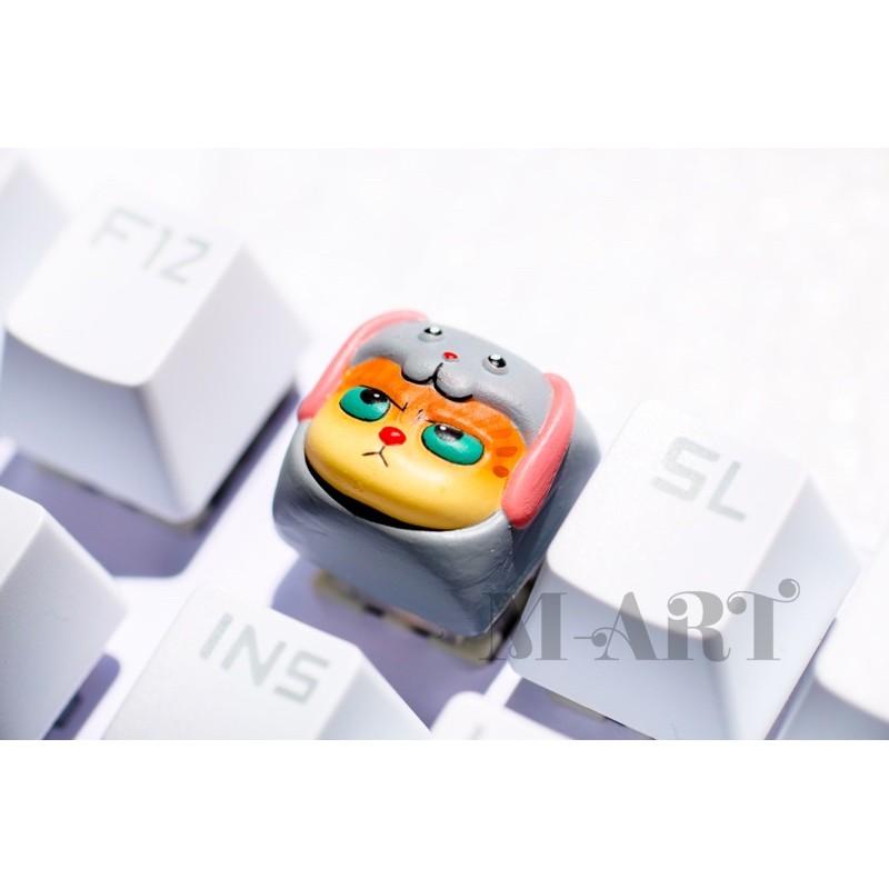 Nút dành cho bàn phím cơ mèo dễ thương và chiếc mũ thỏ con - Meowy artisan keycaps