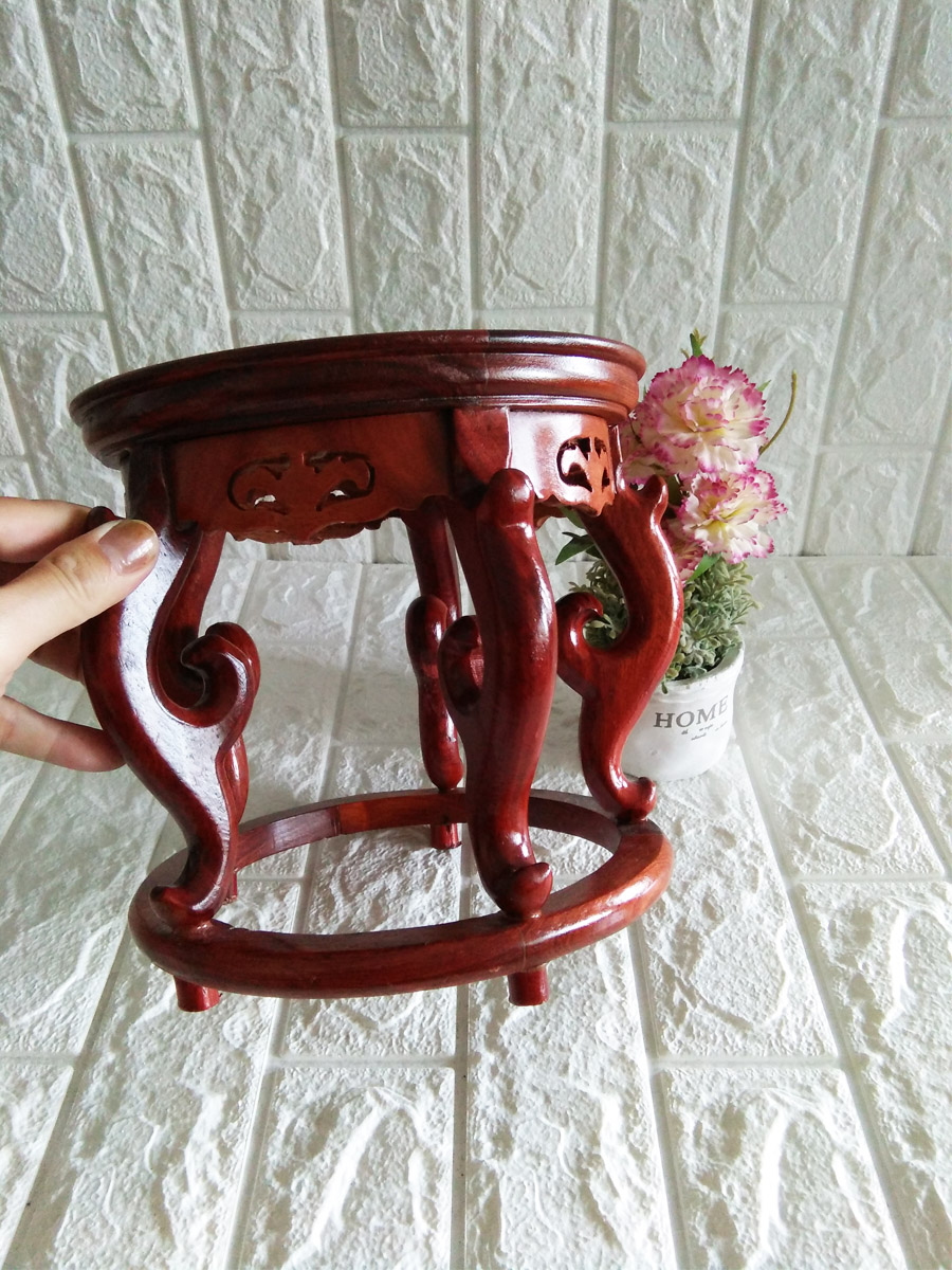 Đôn kệ tròn kiểu cổ Gỗ Hương Ta Đỏ 22 cm - KTG22