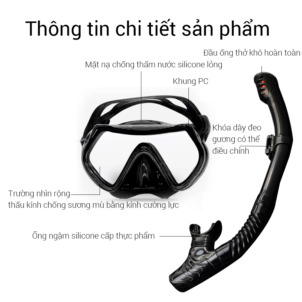 OneTwoFit kính lặn biển，Mặt nạ lặn với ống thở chống hơi thoải mái bảo vệ mắt，mặt nạ lặn với mắt kính cường lực ET005001