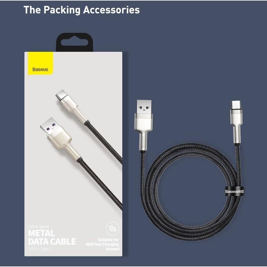 Cáp sạc nhanh và truyền data Baseus Cafule Series Metal USB to TypeC dài 2M, Super QC 40W (Màu Random) - Hàng Chính Hãng