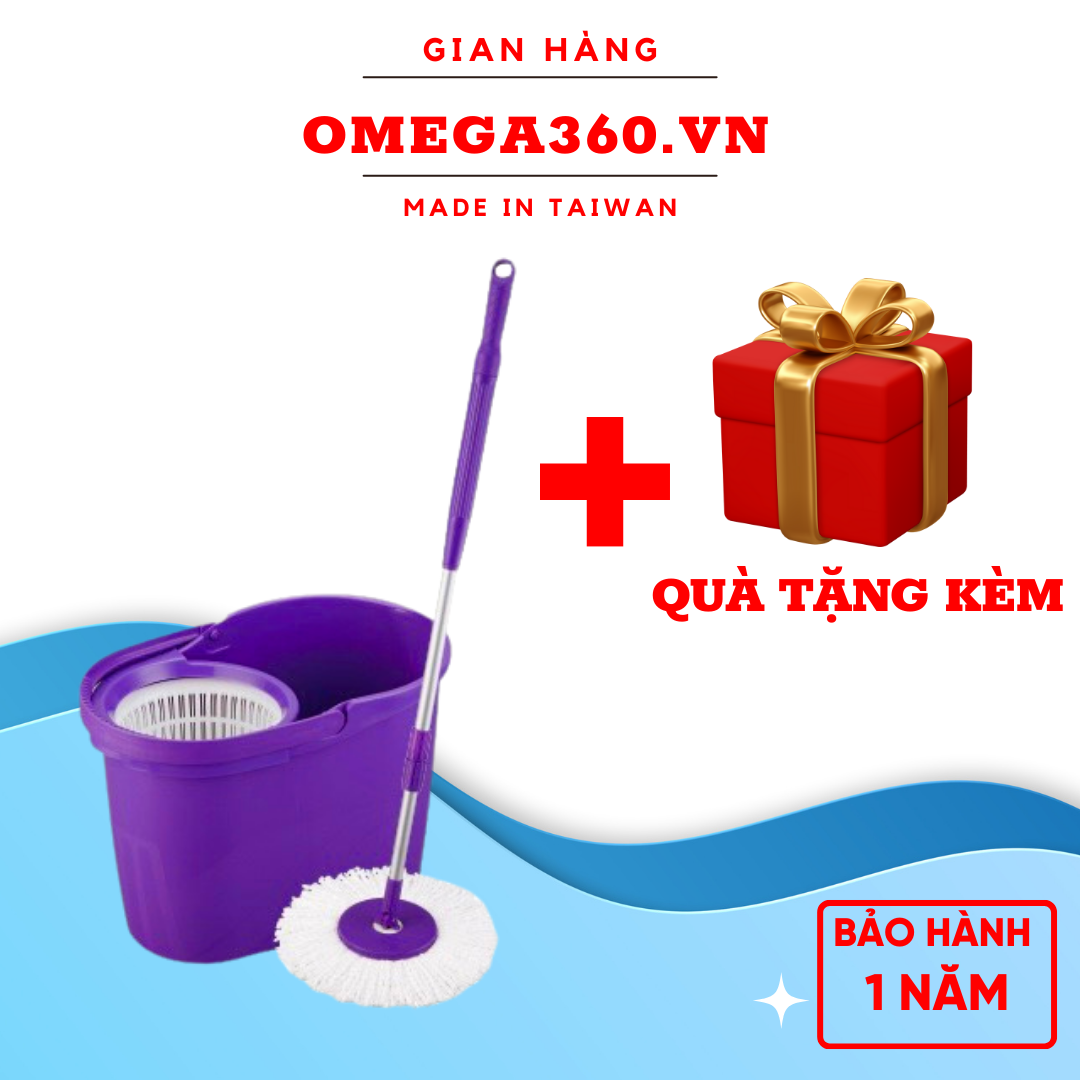 BỘ LAU NHÀ 360 ĐỘ OMEGA SUPA MOP NHẬP KHẨU ĐÀI LOAN 1 THÂN CÂY + 2 BÔNG LAU + 1 THÙNG LAU) (QUÀ TẶNG)