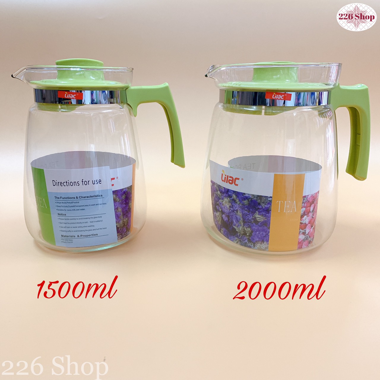 Bình Thủy Tinh Chịu Nhiệt Cao Cấp Lilac - An toàn Với Nước Sôi 100 Độ - Có 2 Size: 1500ml và 2000ml