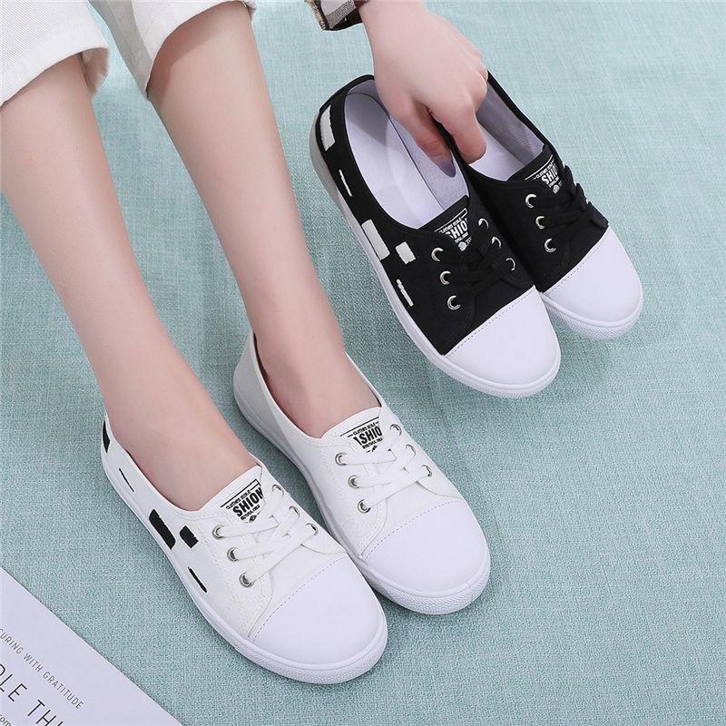 Giày Lười Nữ Vải Canvas Đế Bằng Phong Cách Mới