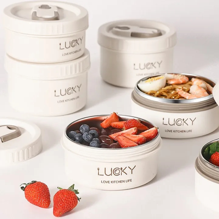Hộp Cơm Giữ Nhiệt 3 Tầng Rời Dung Tích 640ML, 440ML, 440ML - Combo 3 Hộp Cơm Giữ Nhiệt Lucky Tặng Kèm Túi Và Thìa Dĩa Chất Liệu Inox 304 - Hàng Chất Lượng KoSuyTu