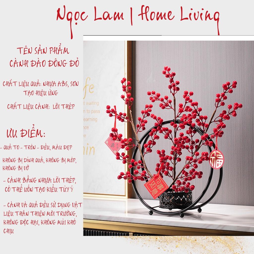 Cành đào đông đỏ 6 nhánh, 12 nhánh quả đều không dính sơn dùng trang trí spa, studio, đại sảnh, nhà hàng, phòng ngủ