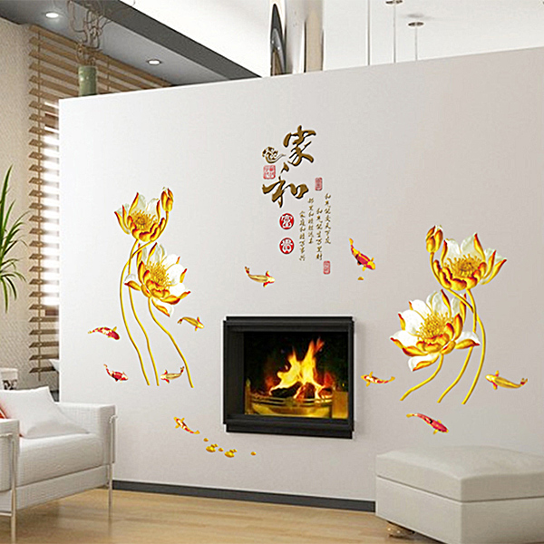 Decal Dán Tường Hoa Sen Vàng Binbin PK137