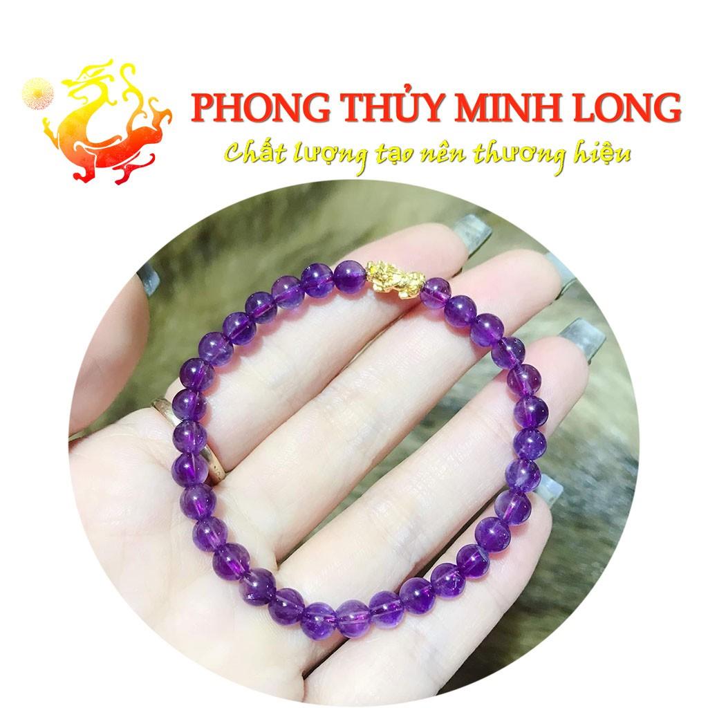 Vòng tay đá.thach anh tím chất lượng 5A mix Tỳ Hưu Vàng