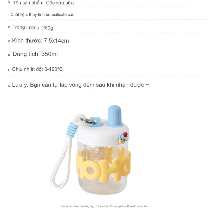 Bình - Cốc thủy tinh có ống hút, dây đeo kèm khay lọc, stick nổi