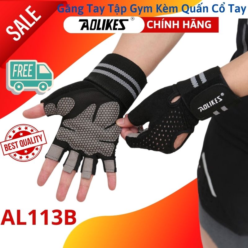 Găng tay nửa ngón tập gym, tập tạ Aolikes AL113B