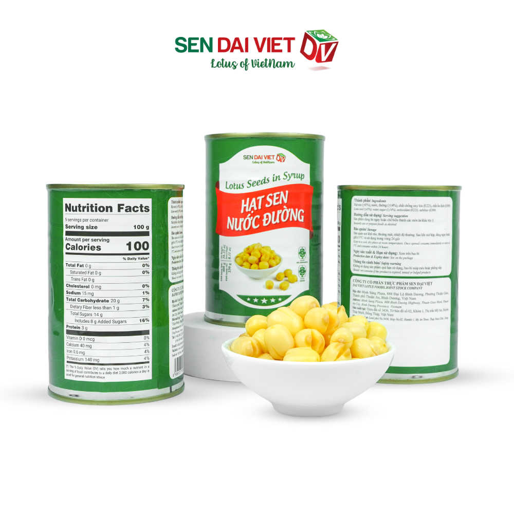 Hạt Sen Nước Đường- Hương Vị Thơm Ngon, Dễ Dàng Sử Dụng, ĐV- Sen Đại Việt- Lon 460g