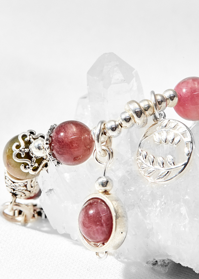Vòng tay Tourmaline đa sắc mix nguyệt quế Ngọc Quý Gemstones