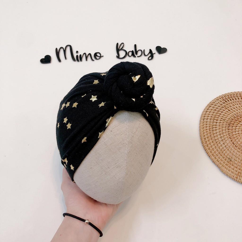 Mũ turban bé gái (4-8kg) - Đen ngôi sao nhũ vàng