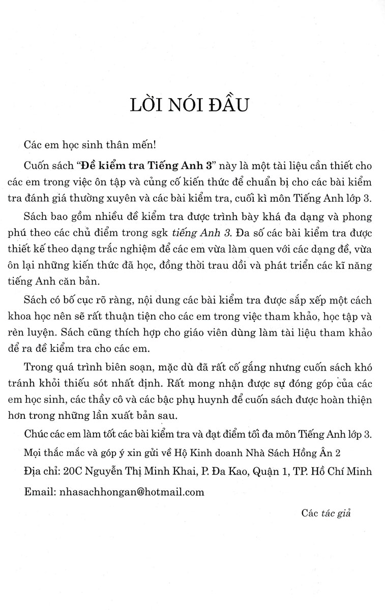 Sách tham khảo- Đề Kiểm Tra Tiếng Anh 3 - Có Đáp Án (Biên Soạn Theo Chương Trình GDPT Mới) _HA