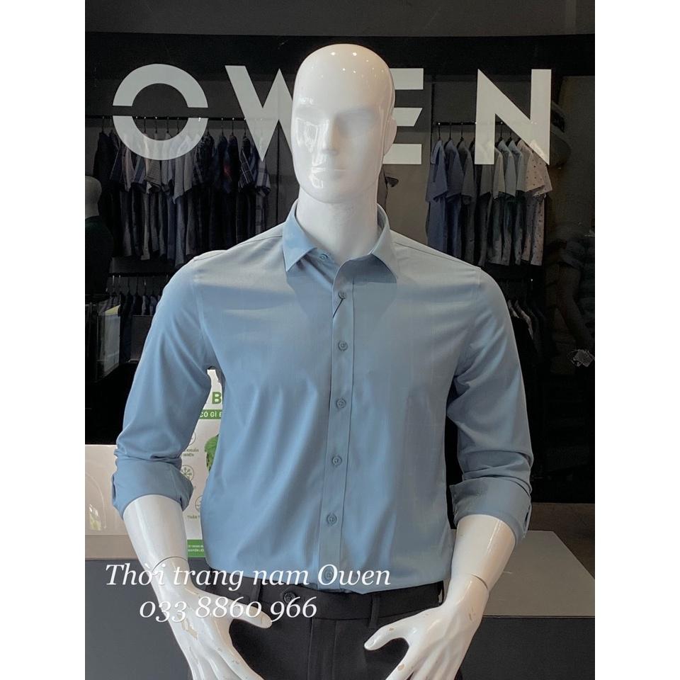 OWEN - Aó sơ mi dài tay Owen Slimfit chất sợi tre màu xanh mint kẻ chìm 220952