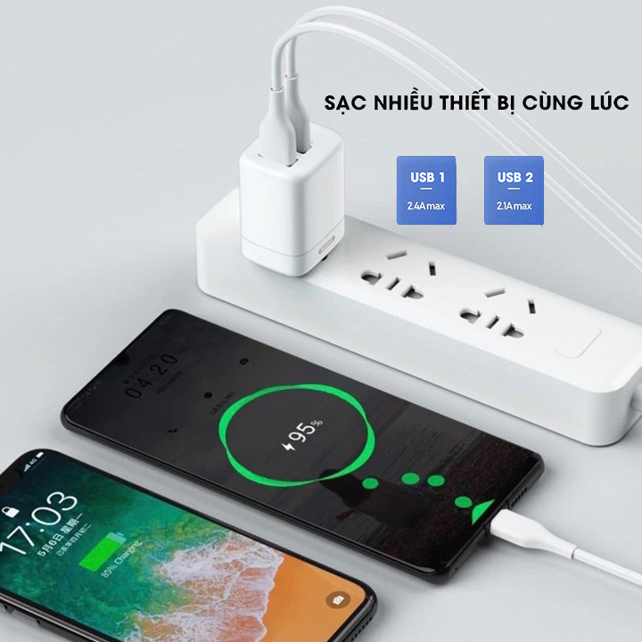 Cốc sạc nhanh Remax RP-U36 2 cổng USB Max 2.4A - Hàng nhập khẩu