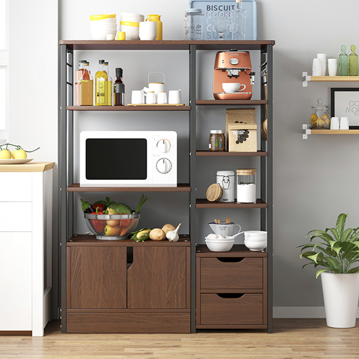 Tủ Bếp Gỗ Khung Sắt Chắc Chắn 1m12 - Kệ Lò Vi Sóng Nhiều Tầng Có Ngăn Tủ Để Đồ, Để Chén Bát Gia Vị Decor Nhà Đẹp