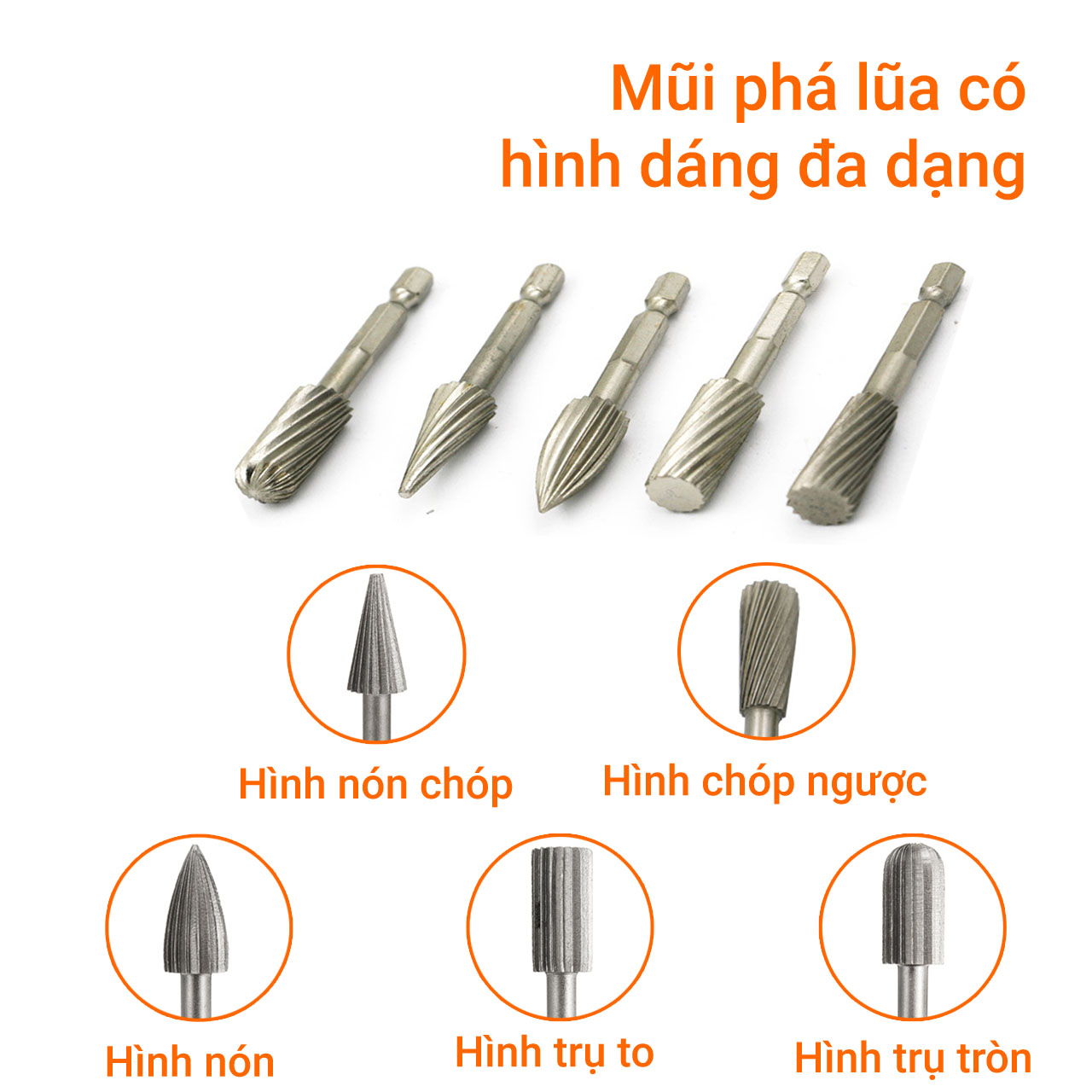 Bộ 5 mũi phá lũa chuôi lục