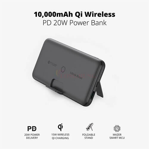 Sạc dự phòng kiêm sạc không dây Mazer Infinite.Boost Air.Stand V3.0 10000mAh M-EGWX12-GY - Hàng chính hãng