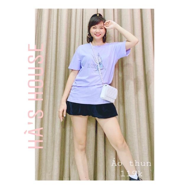 Áo thun form rộng hình thỏ đính cườm - Freesize 40kg - 60kg