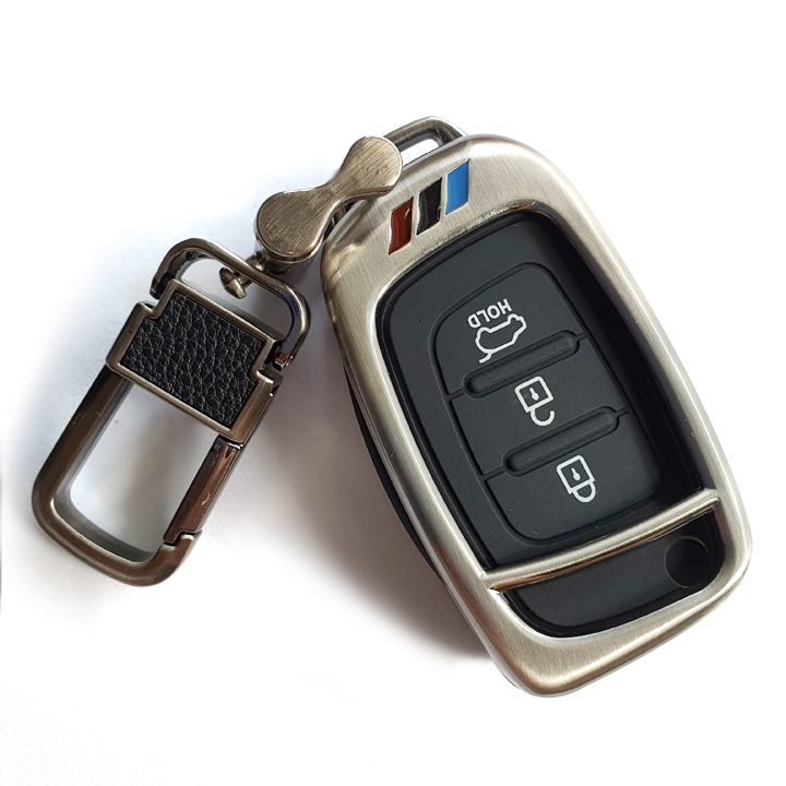 Ốp bảo vệ chìa khóa xe Hyundai 3 nút bằng inox cao cấp sang trọng PKXH-145