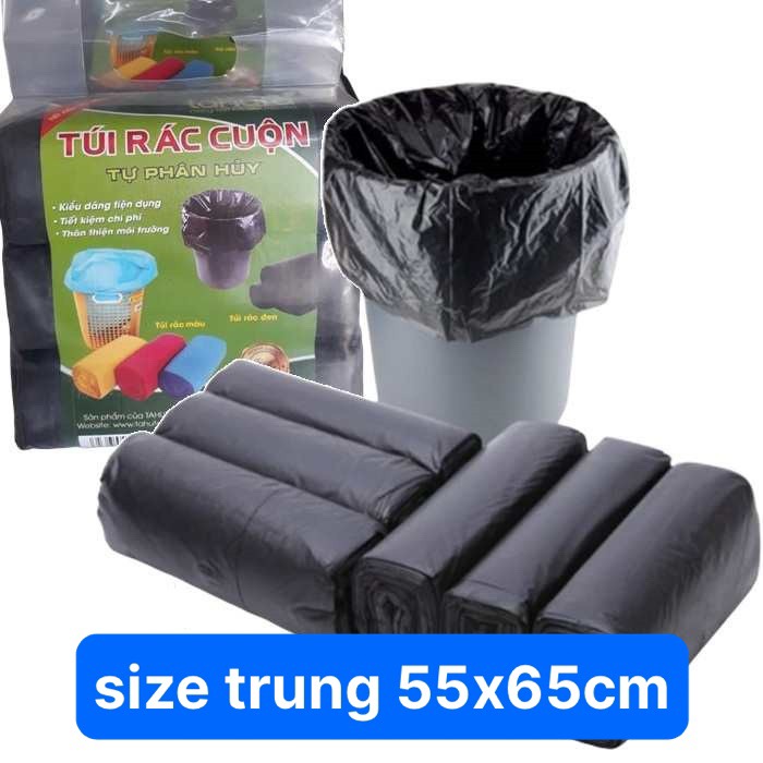 Túi Đựng Rác Màu Đen (Bọc 3 Cuộn 500g) Size Trung 55x65cm