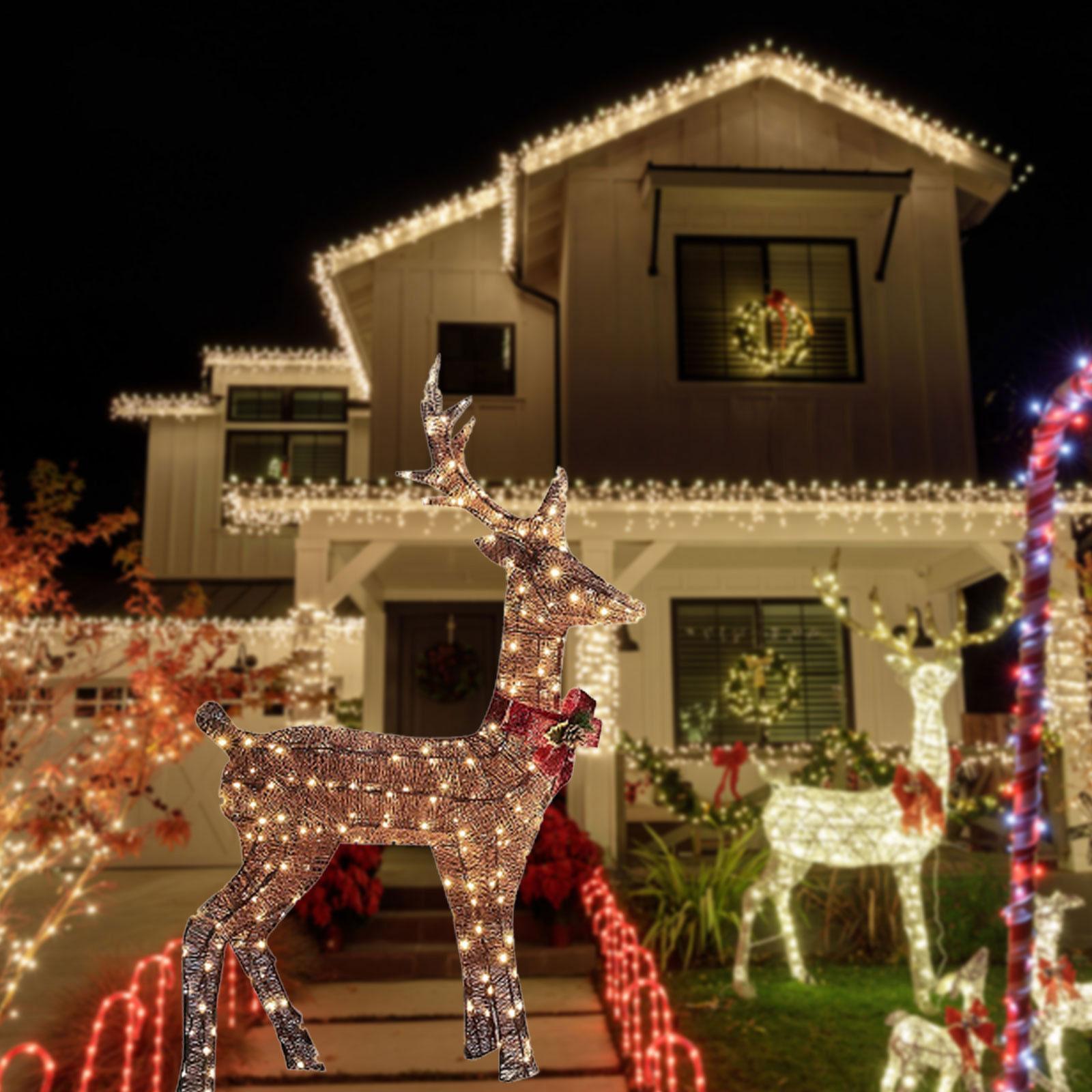 Christmas Lighted Reindeers Decor with Red Bow Ornament Props for Yard Lawn