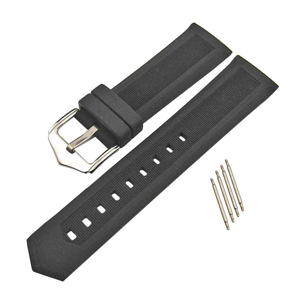 Silicone Rubber Watch Bands Waterproof Strap with Spring Bar Black 16mm