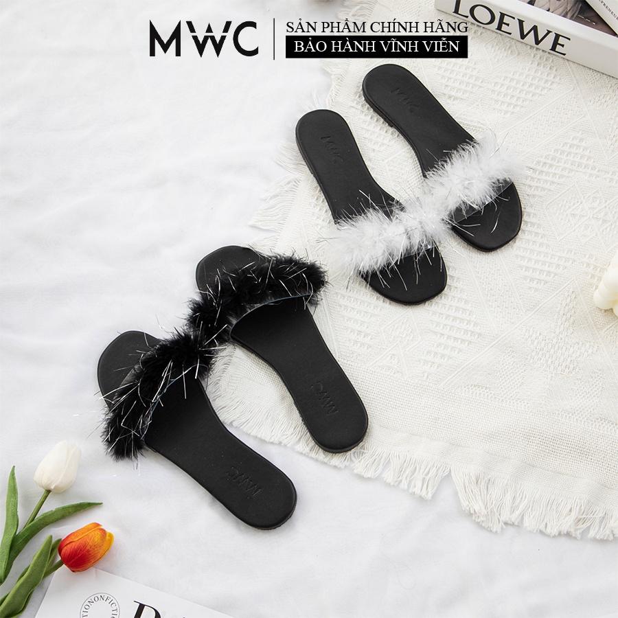 Dép Nữ MWC Thiết Kế Quai Ngang Đính Lông Sành Điệu Thời Trang NUDE- 8124