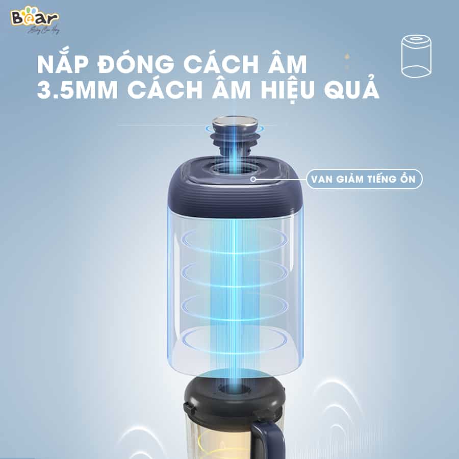 Máy xay nấu đa năng cách âm Bear PBJ-B06S2(PBJ-B06W1) màu xanh tím than, dung tích 1.5L,công suất lớn để xay, nấu nhiều loại thực phẩm dễ dàng với 7 tính năng chọn sẵn: làm sữa hạt, nấu cháo, nấu súp, xay sinh tố,…