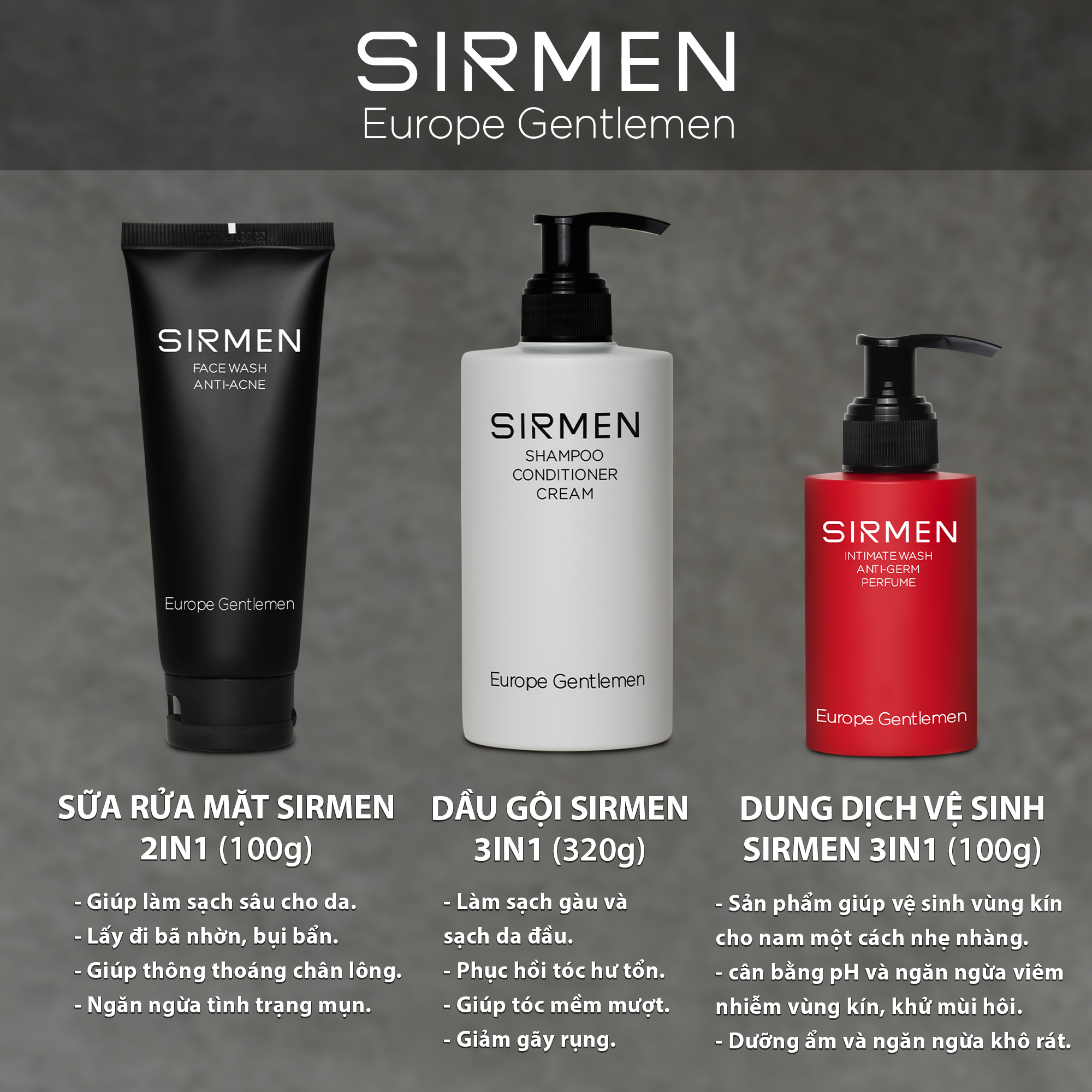 GIFTBOX combo 3 - Madrid Matador Sữa tắm gội nam 4 in 1 - Dầu gội xả dưỡng nam và Dung dịch vệ sinh 3 trong 1 SIRMEN