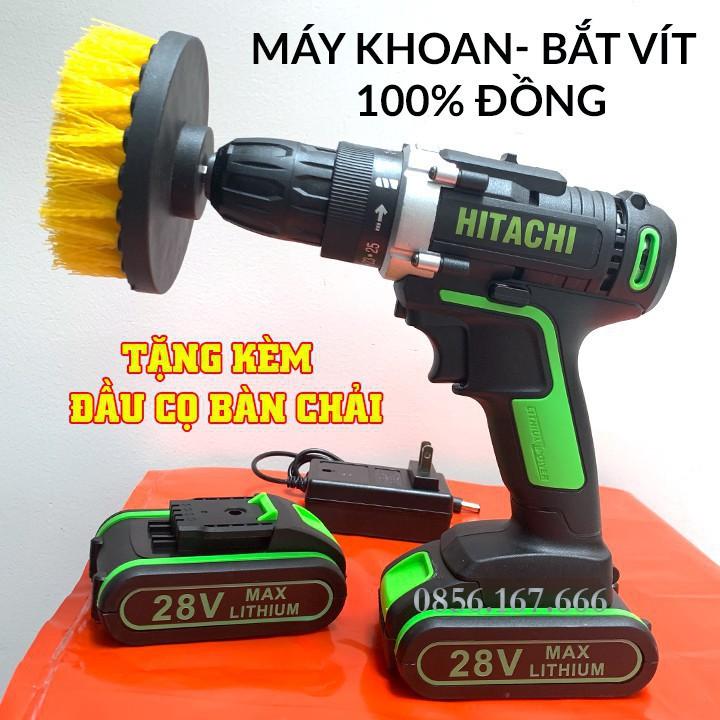 Máy Khoan PIN HITACHI 28V 2 Chức Năng - TẶNG Kèm Đầu Cọ Máy Khoan - Pin 5 Cell - Máy Khoan Gỗ, Máy Bắt Vít HITACHI 28V