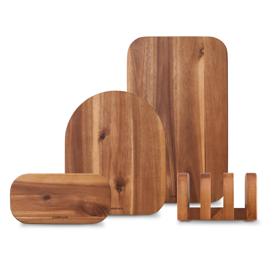 Bộ Thớt Gỗ 4 Món LocknLock Acacia CKD075S4, Hàng Chính Hãng, 3 Thớt Và 1 Giá Đỡ - JoyMall