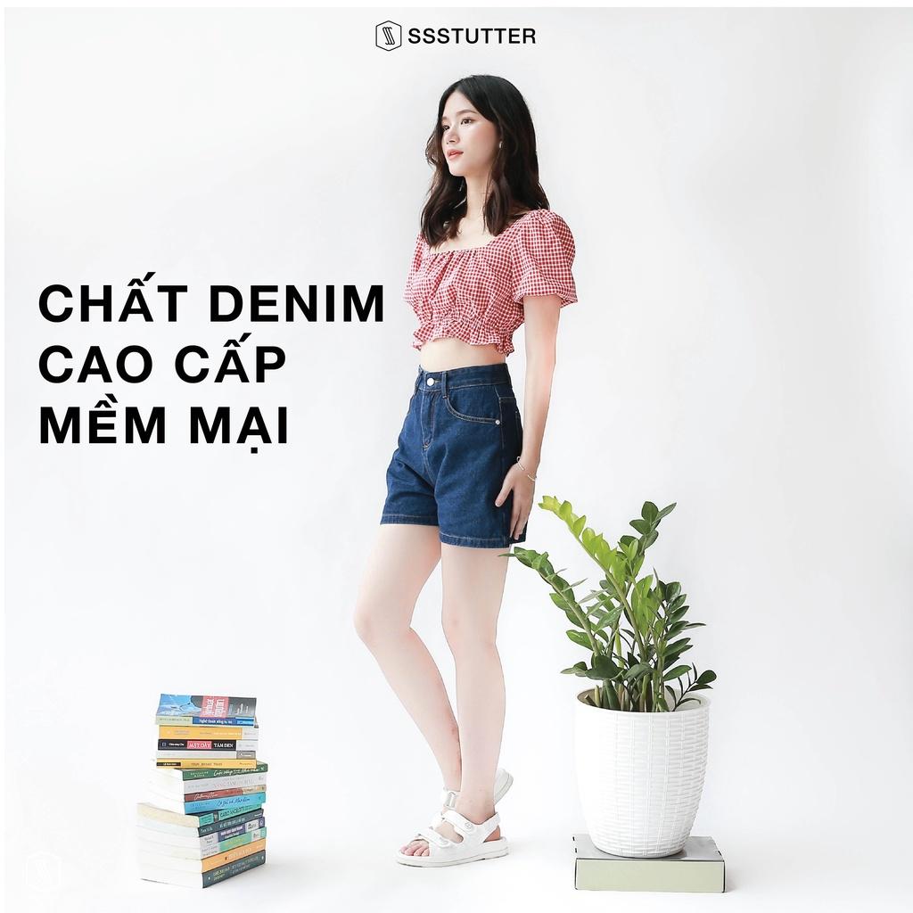 Quần short jean nữ SSSTUTTER vải jeans mềm thoải mái kiểu dáng lửng mid-length jeans