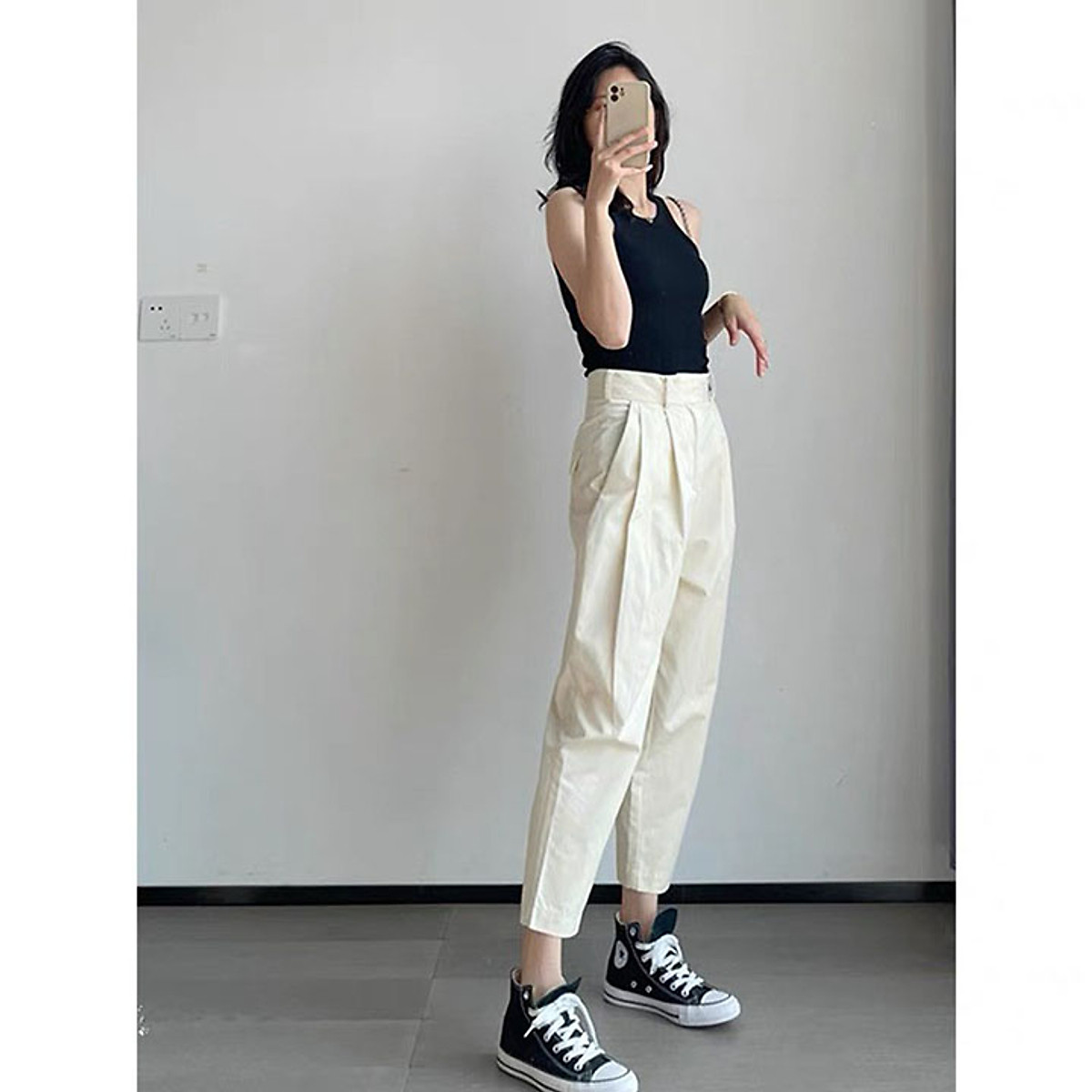 Quần tây nữ 2 ly lớn dáng bom, chất vải Linen Premium mềm mát (Be)