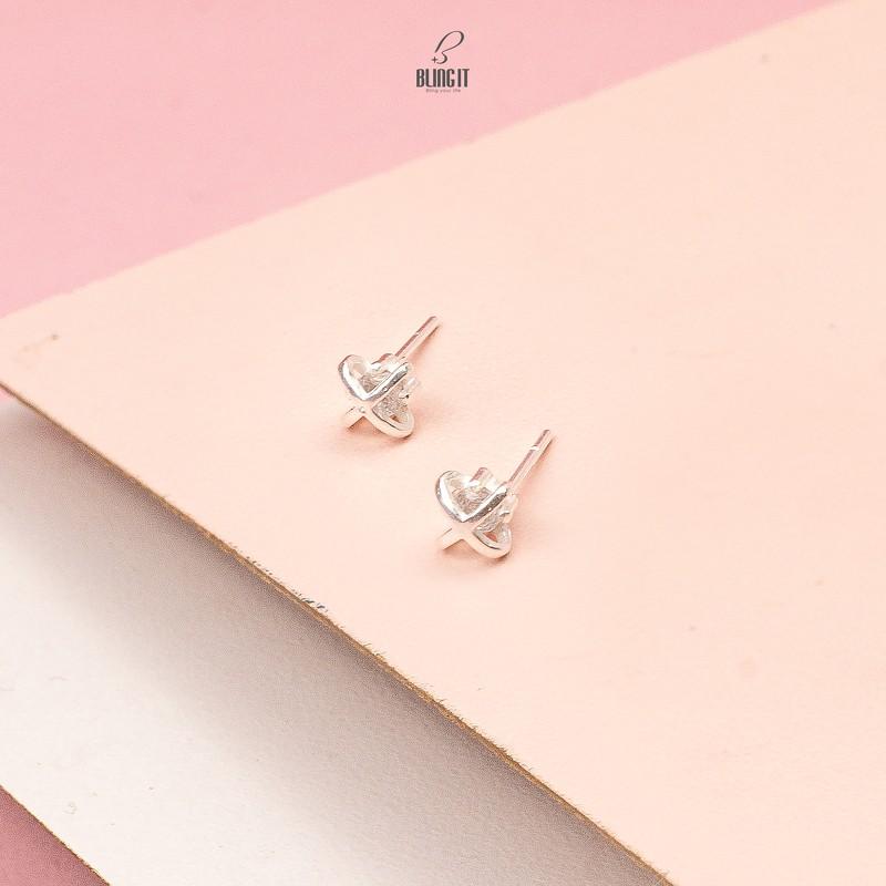 Bông tai Bling It đường chéo bạc và hạt đá BIBT484