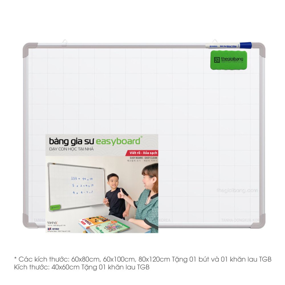 Bảng Từ Trắng Treo Tường Easyboard Hàn Quốc - Tân Hà - Kích Thước 60x80cm - Tặng Phụ Kiện