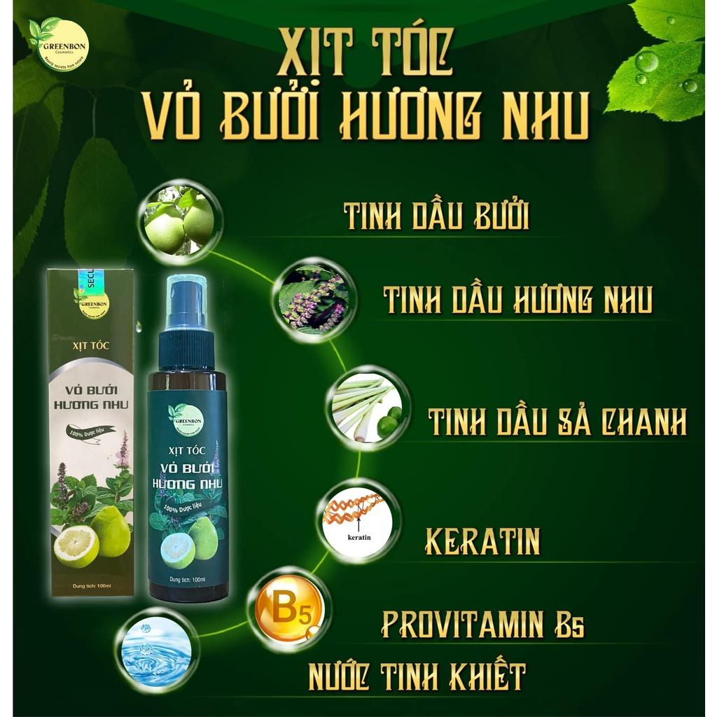 Xịt dưỡng tóc vỏ bưởi hương nhu 100ml GreenBon Cosmetics