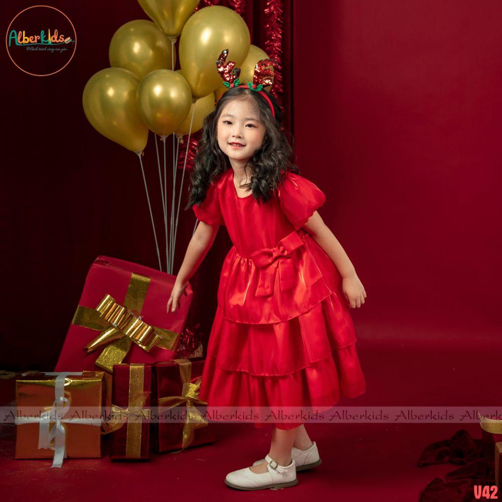 Váy bé gái ALBERKIDS công chúa ĐỎ 3 tầng điệu đà xinh xắn cho trẻ em 2,3,4,5,6,7,8,9,10 tuổi