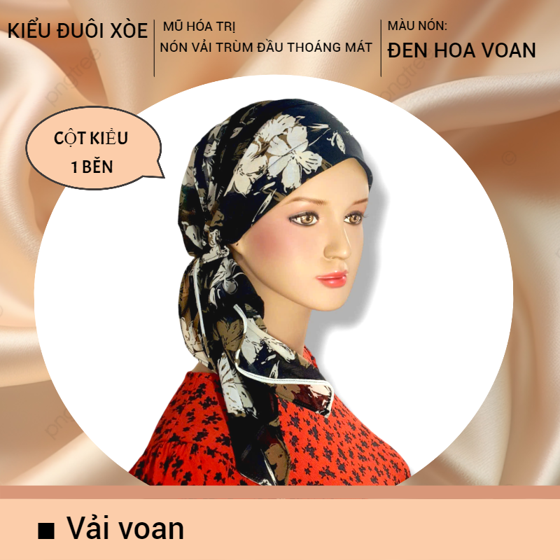 [KIỂU ĐUÔI XÒE] [VẢI VOAN] Nón vải trùm đầu, khăn đội đầu, mũ ung thư, chemo hat, khăn quấn nhiều kiểu, nón hóa trị