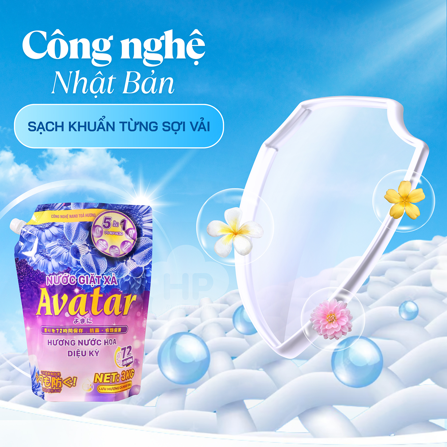 Nước Giặt Xả Avatar 5 Trong 1 Hương Nước Hoa Lưu Hương 72h (Túi 3kg)