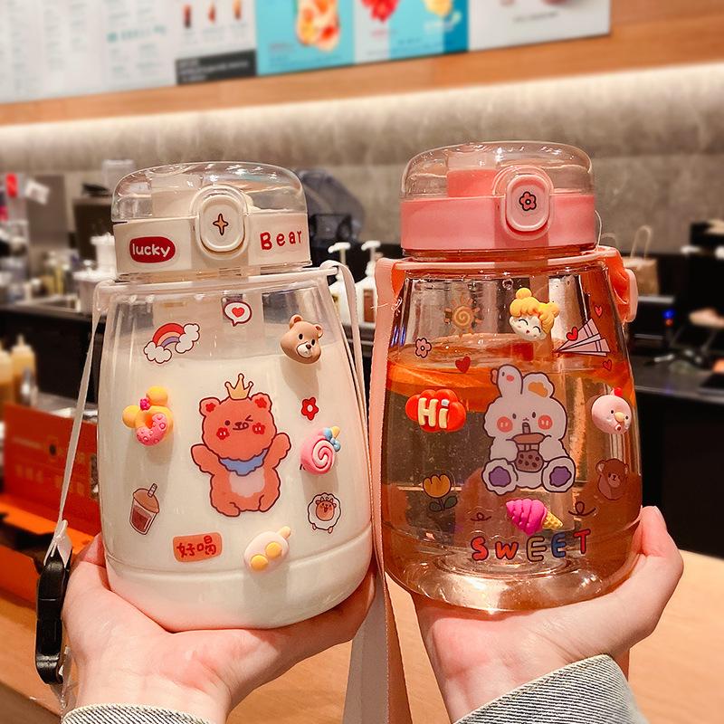 Bình Nước Dễ Thương Hoạt Hình Ống Hút Nhựa Cốc Trẻ Em An Toàn Không Chứa BPA Ngoài Trời Trong Suốt Nước Uống Thích Hợp Cho Người Lớn Trẻ Em