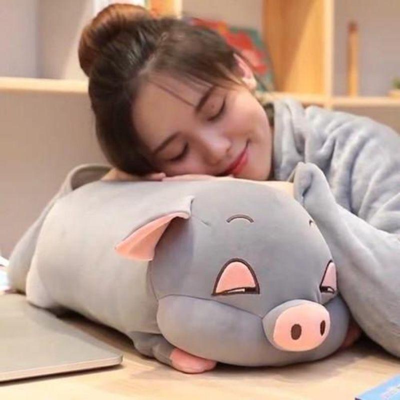 SET GỐI ÔM HÌNH HEO CON ĐÁNG YÊU KÈM CHĂN 3 TRONG 1 Chất Vải Nhung Mềm Mại