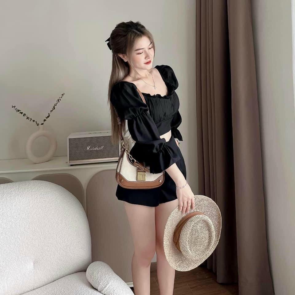 Sét bộ đùi nữ áo tay bồng xếp ly cực xinh trẻ