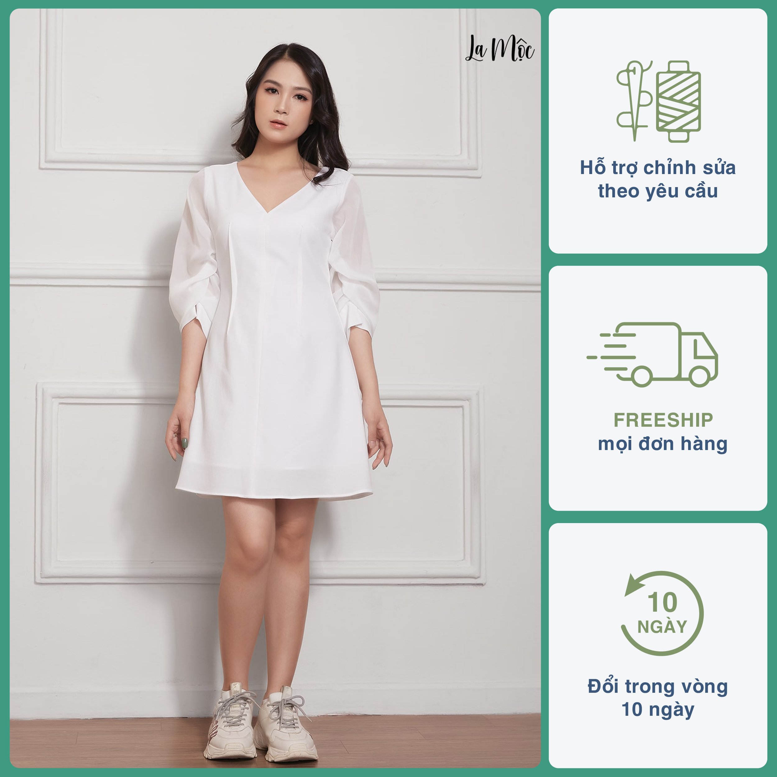 Đầm Suông Chiffon Tay Nhún, Chít Ben Ngược Maxivic, La Mộc - LM012218