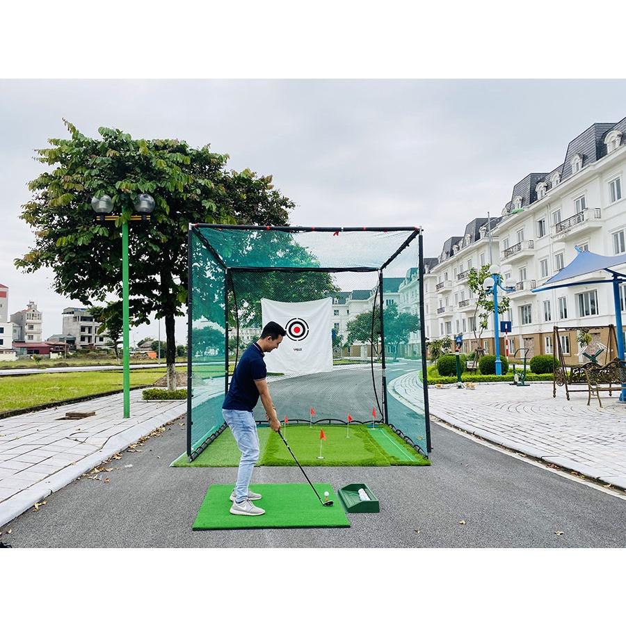 Chất Liệu INOX - Khung Lưới Tập Golf Kích Thước 3x3x3m Kèm Hồng Tâm + Lưới Giảm Chấn/ Tặng 10 Bóng/