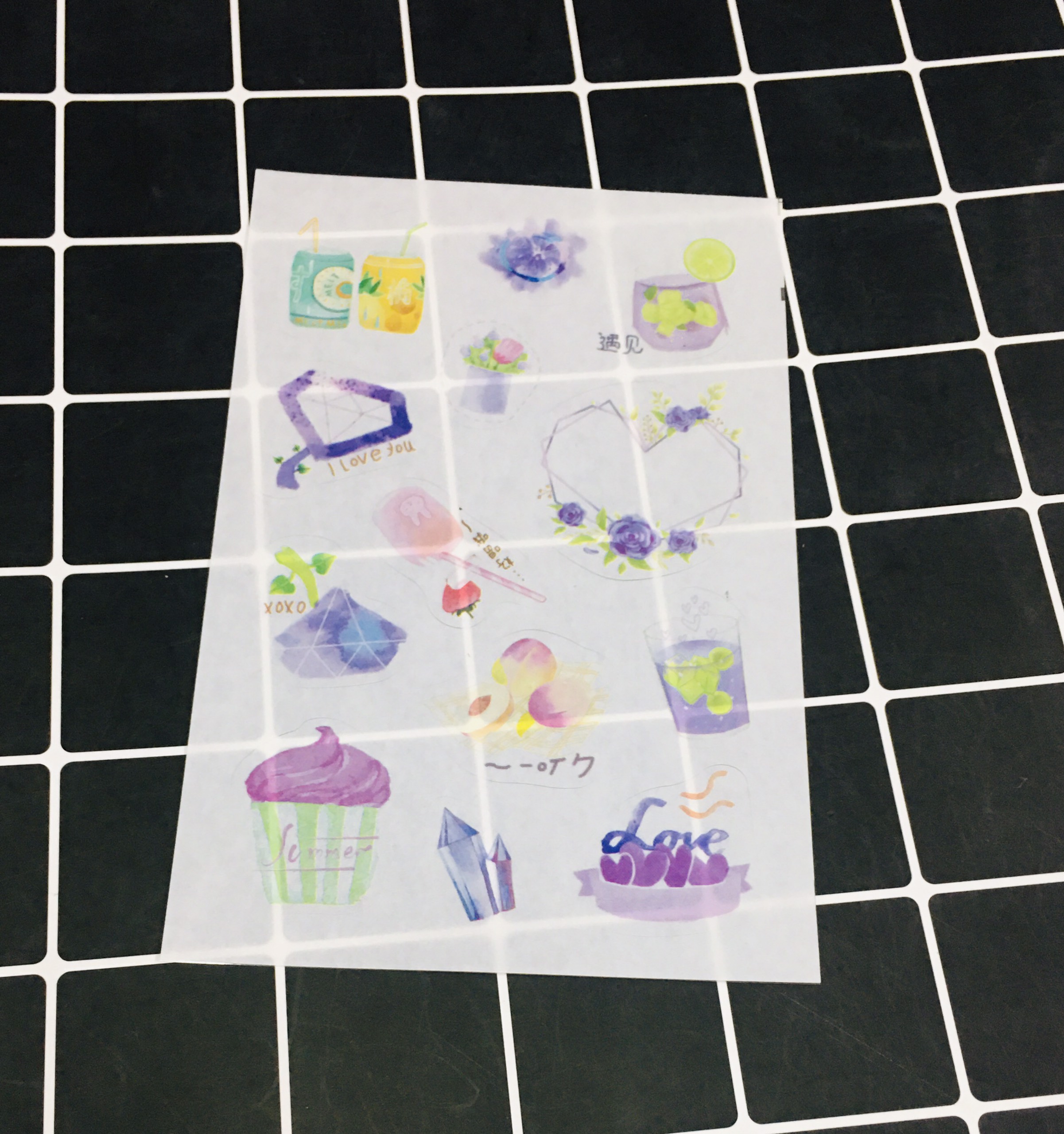 Hình Dán đồ ăn uống sticker food set 12 bảng